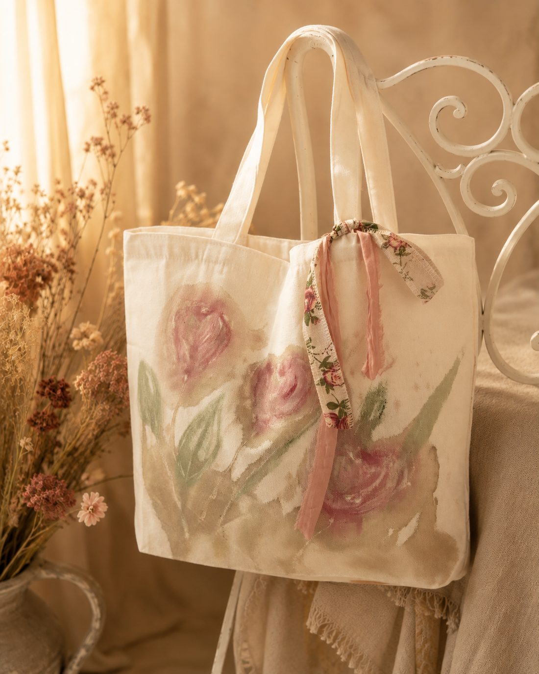 Mala pintada à mão — motivo de rosas