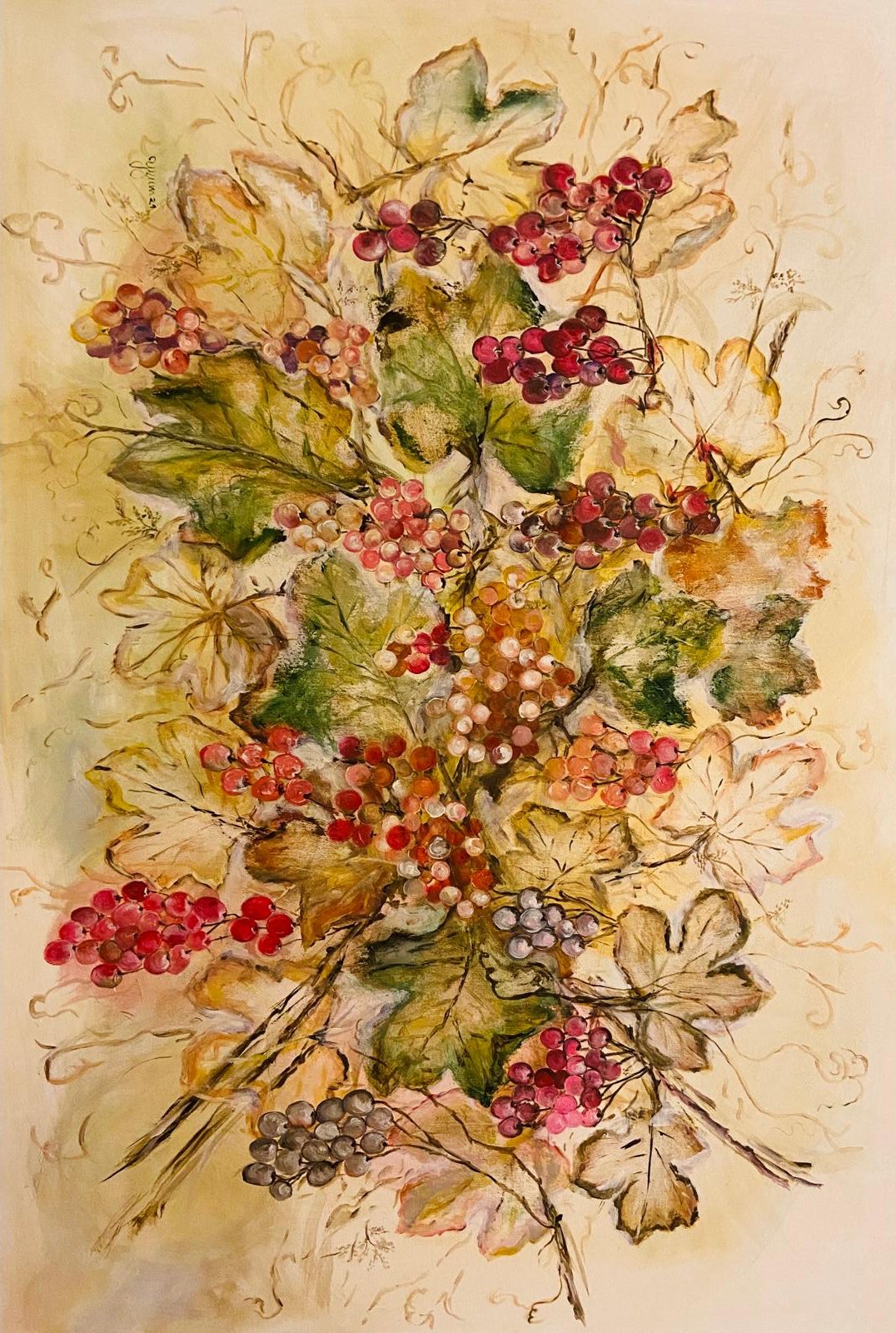 Pintura de Yziim — folhas e uvas
